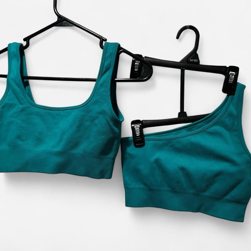 Teal Ribbed Sports Bras